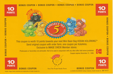 Coupon depicting 5 beanies - English